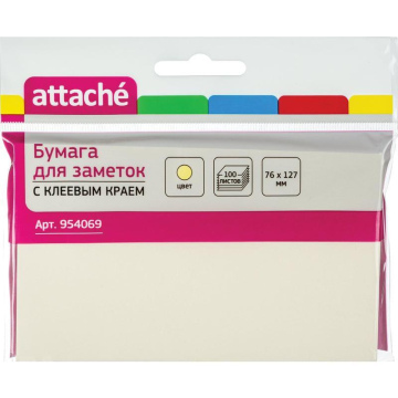 Стикеры Attache 76х127 мм пастельные желтые (1 блок, 100 листов)