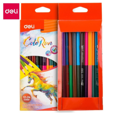 Карандаши цветные Deli «ColoRun», двухсторонние, 12 штук, 24 цвета, картон