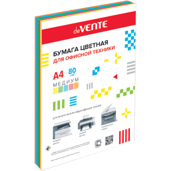 Бумага цветная deVENTE А-4 100л 80 г/м2 цвета медиум ассорти 5 цветов