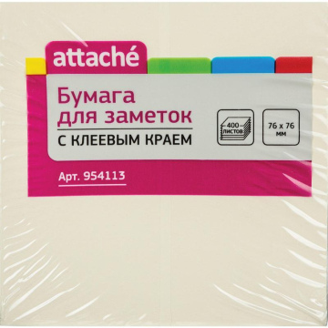 Стикеры Attache 76×76 мм пастельные 4 цвета (1 блок, 400 листов)