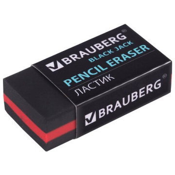 Ластик BRAUBERG «BlackJack», 40х20х11 мм, черный, прямоугольный, картонный держатель