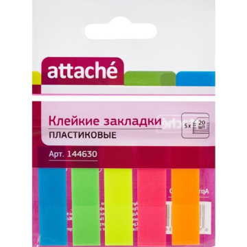 Клейкие закладки Attache пластиковые 5 цветов по 20 листов 12×45 мм