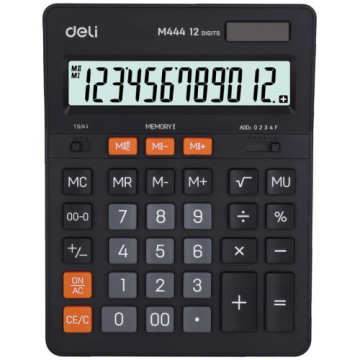Калькулятор настольный DELI «М444» 12 разрядный, 204х155х35 мм, черный